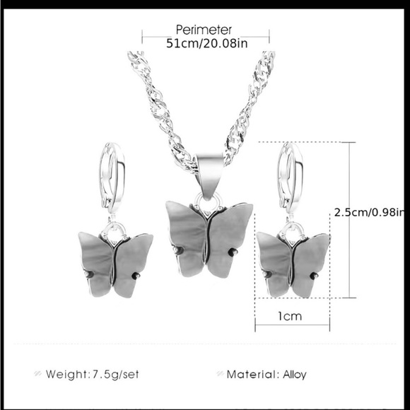 PINK TEO PIECE BUTTERFLY NECKLACE & EARRINGS SET - Picture 4 of 5